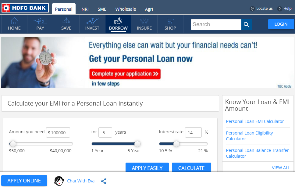 HDFC personal loan lenders in India 